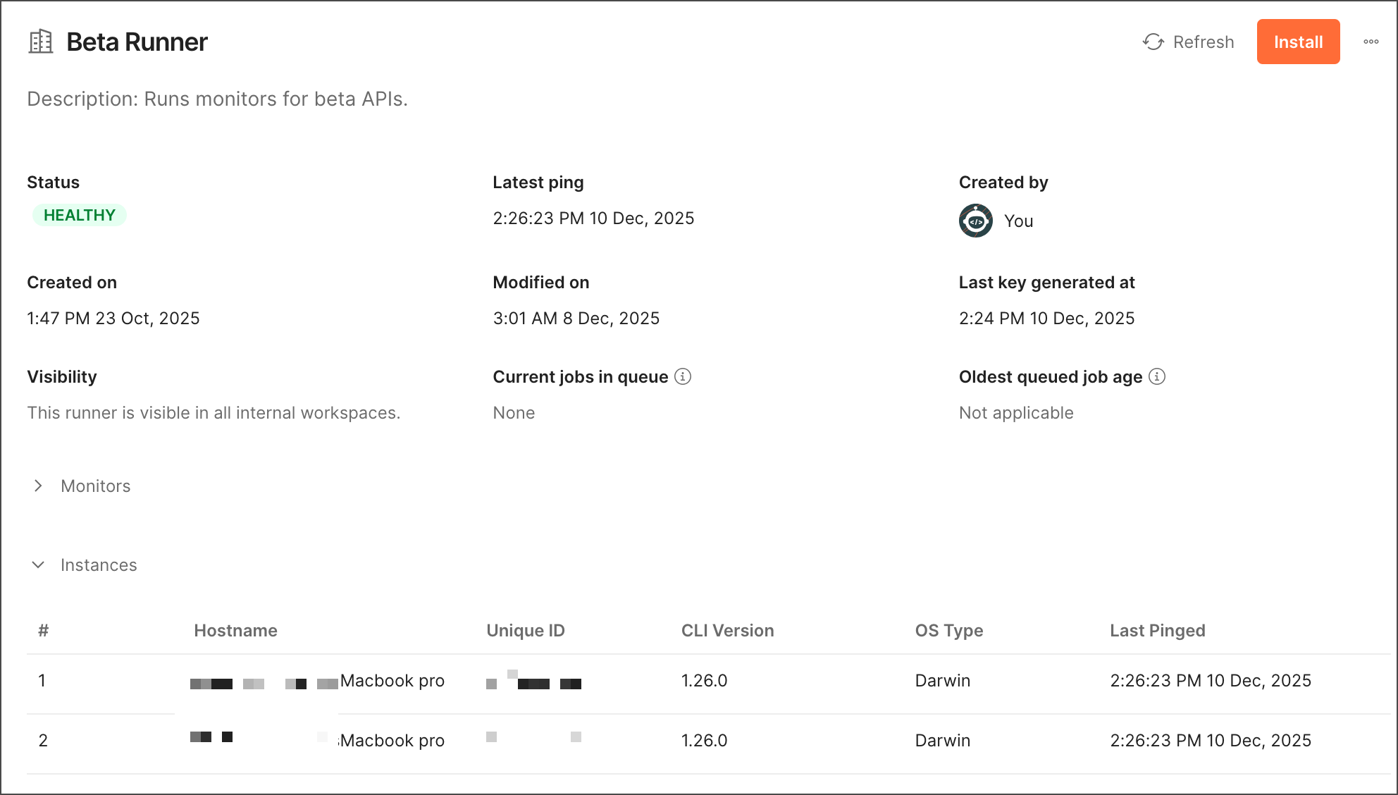 View instances of a runner