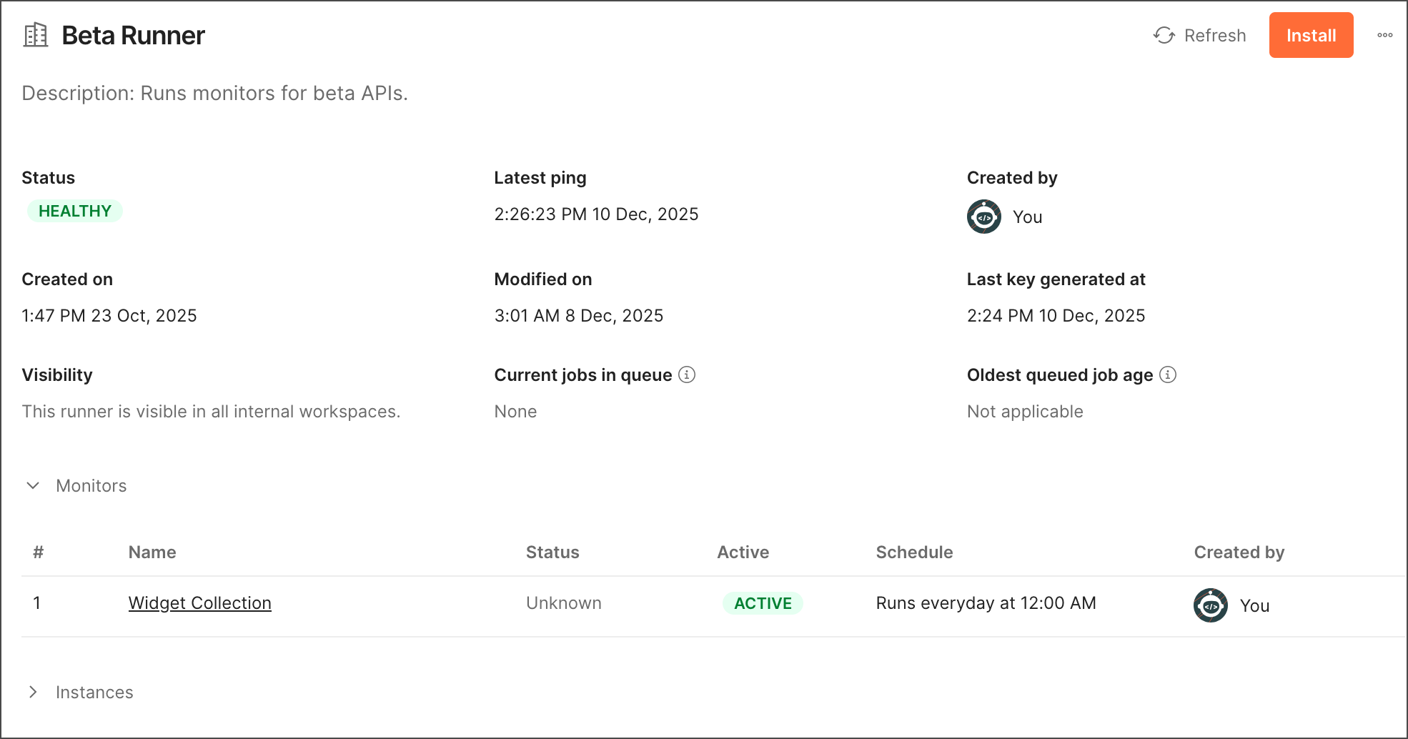 View monitors associated with a runner