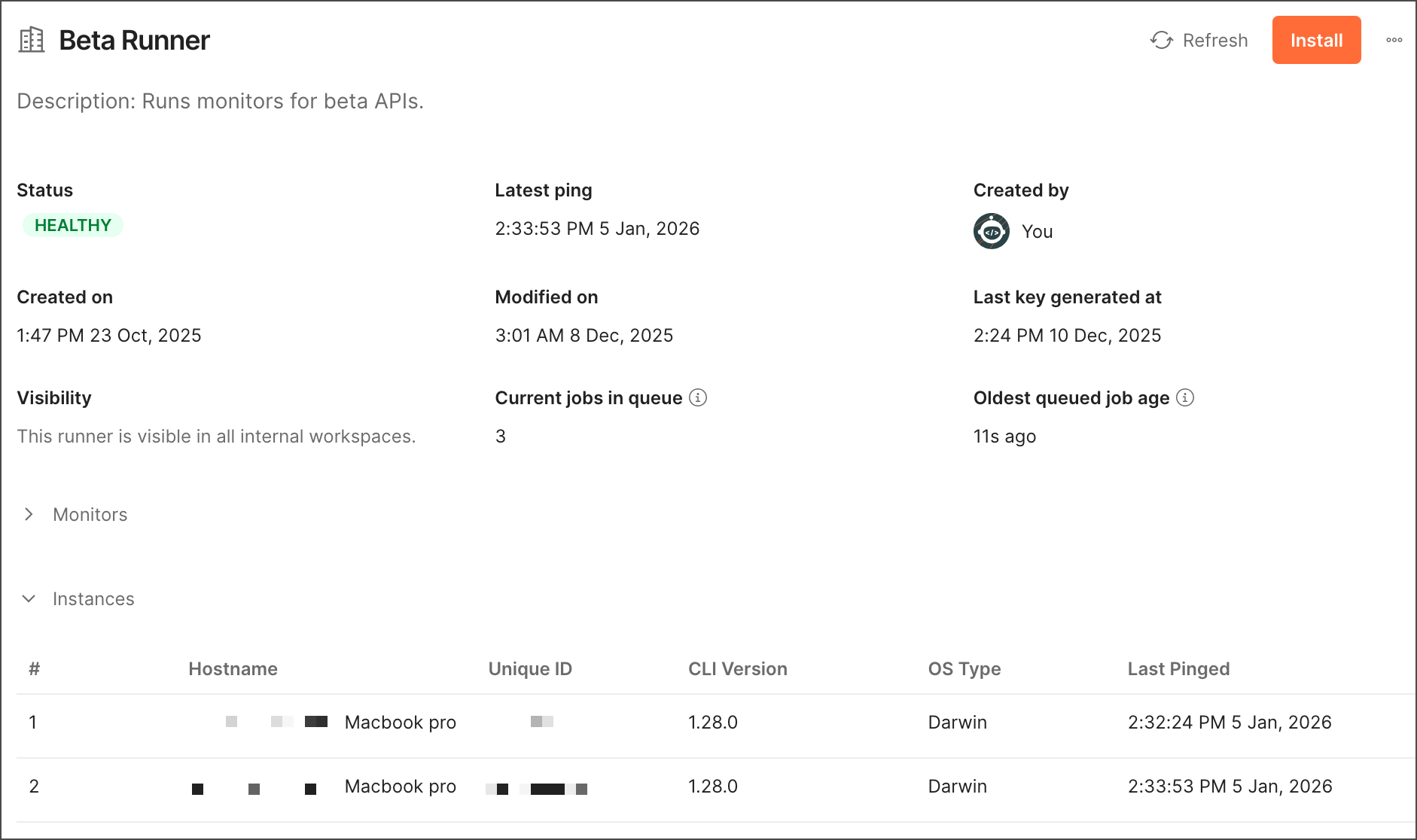 View instances of a runner