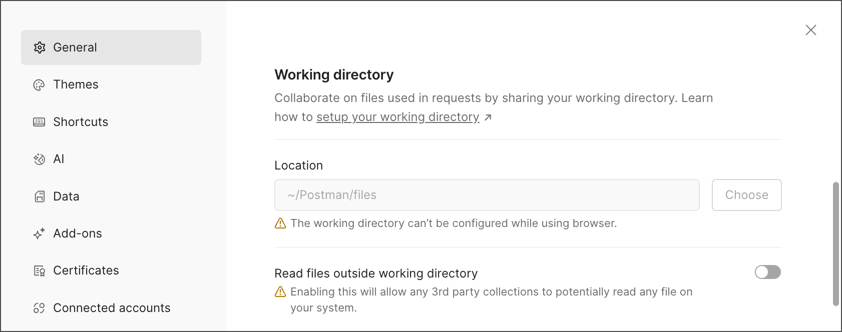 Working directory settings