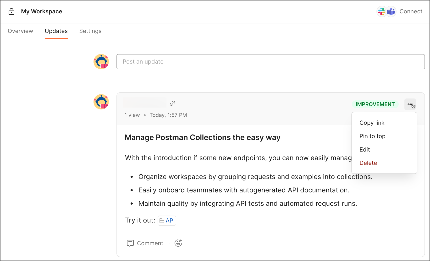 Share a workspace update