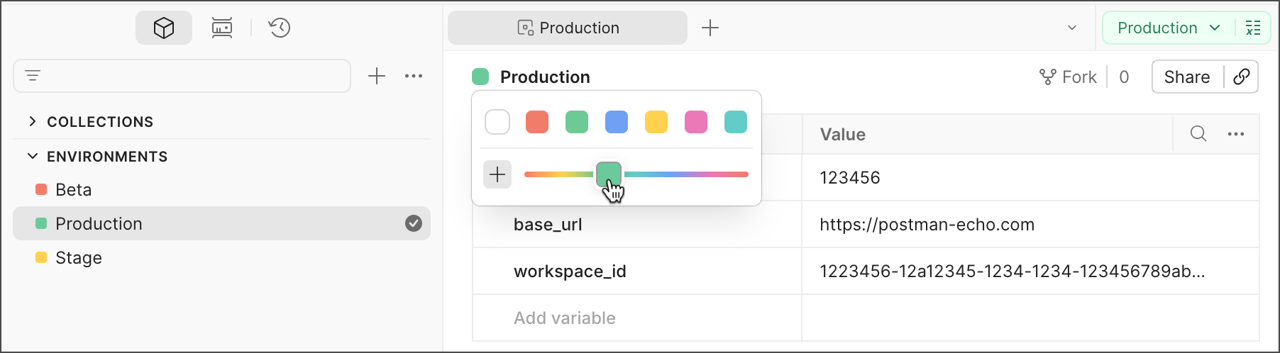 Environment colors in Postman