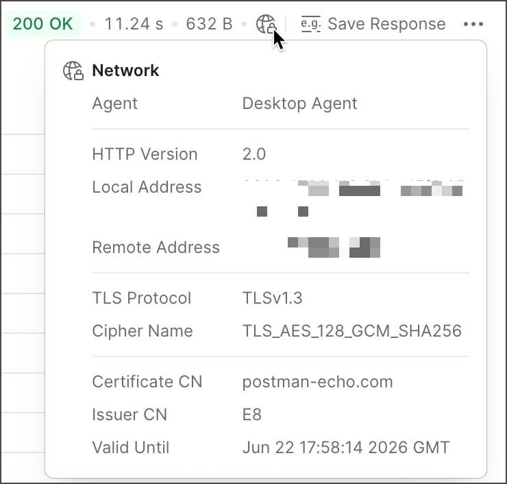 Hover over network icon for information