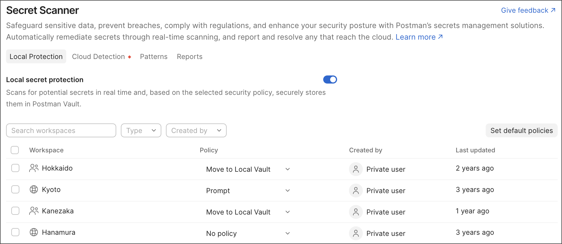 The Local Secret Protection interface
