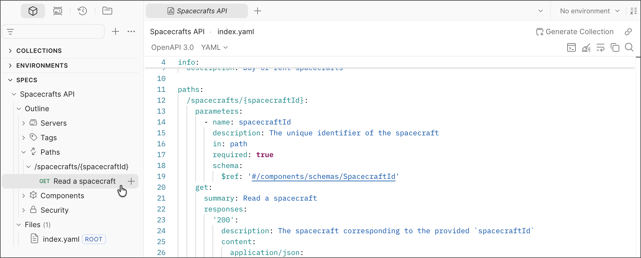 Spec Hub outline view