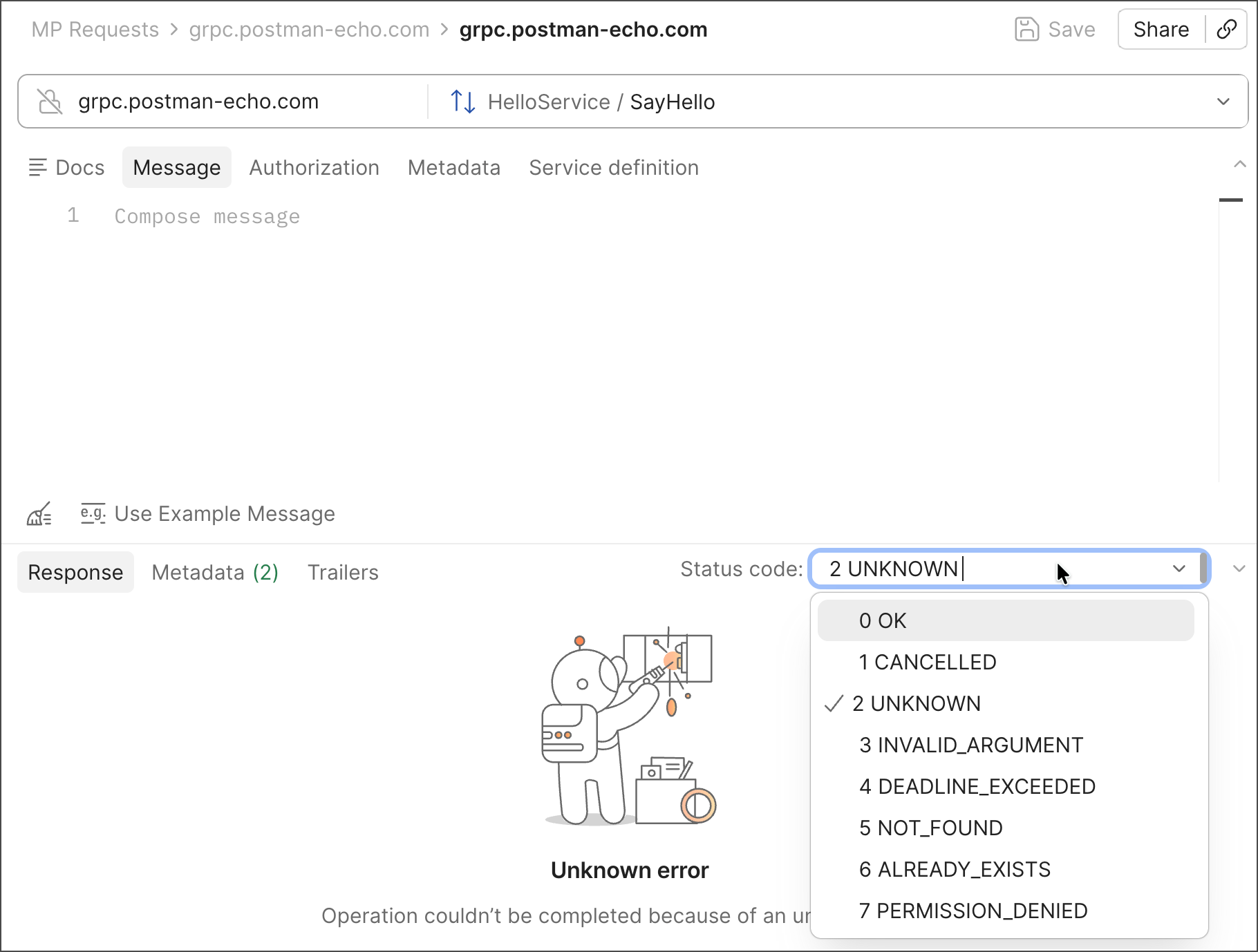 Select a status code