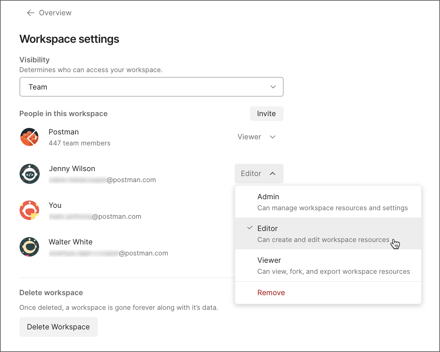 Changing workspace role